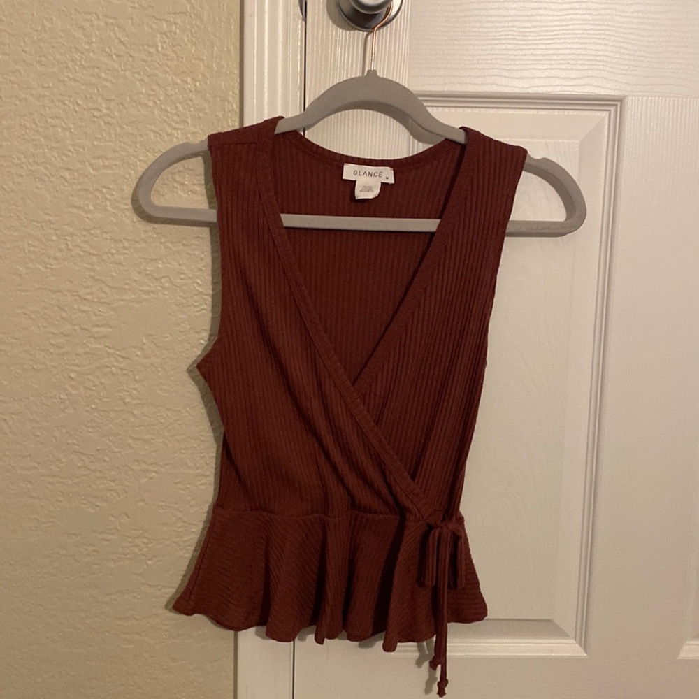 Burgundy Criss Cross Tank with tie 80% poly 35% Rayon 5% Spandex